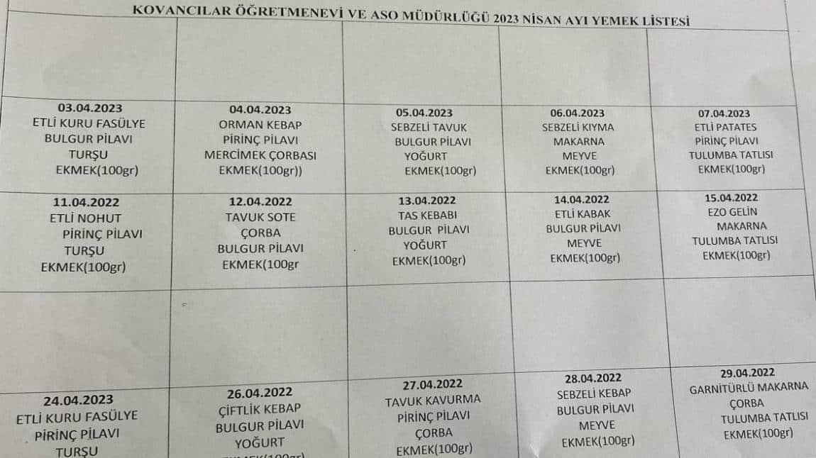 2023 nisan ayı anasınıfı yemek listesi fatih sultan mehmet İlkokulu